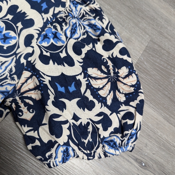 NWT Rachel Zoe Puff Sleeve Crop Top Elastic Hem Blue Batik Floral size M - Picture 3 of 11